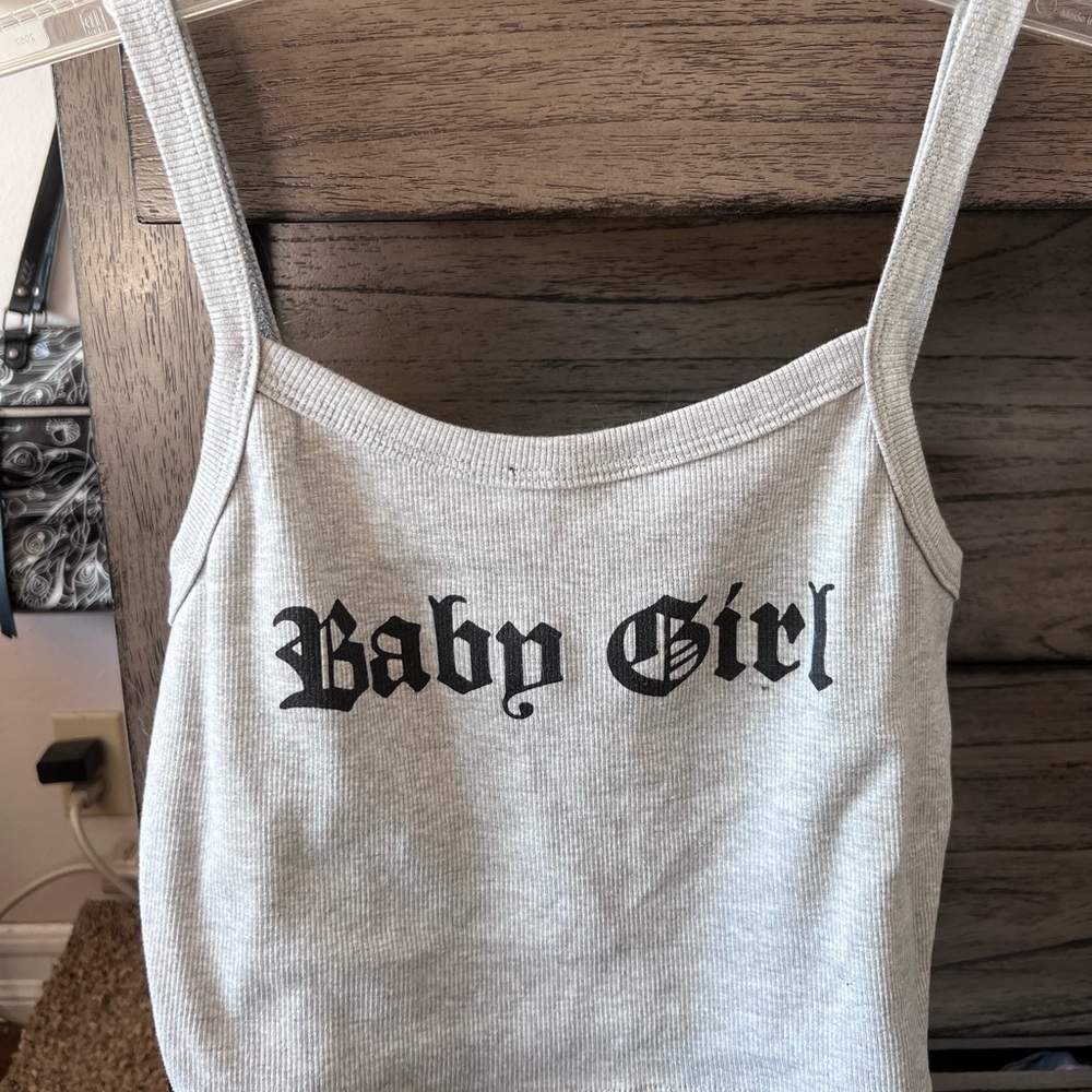 grey “baby girl” cropped tank